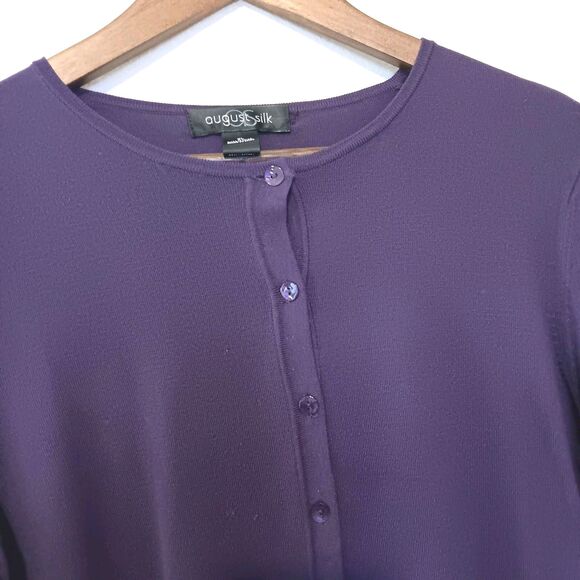 August Silk XL Silk Blend Button-Front Cardigan Sweater Purple Knit Rayon - Picture 4 of 11